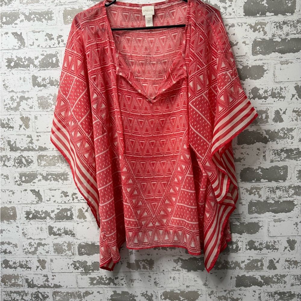 Chico's Coral Geometric Blouse